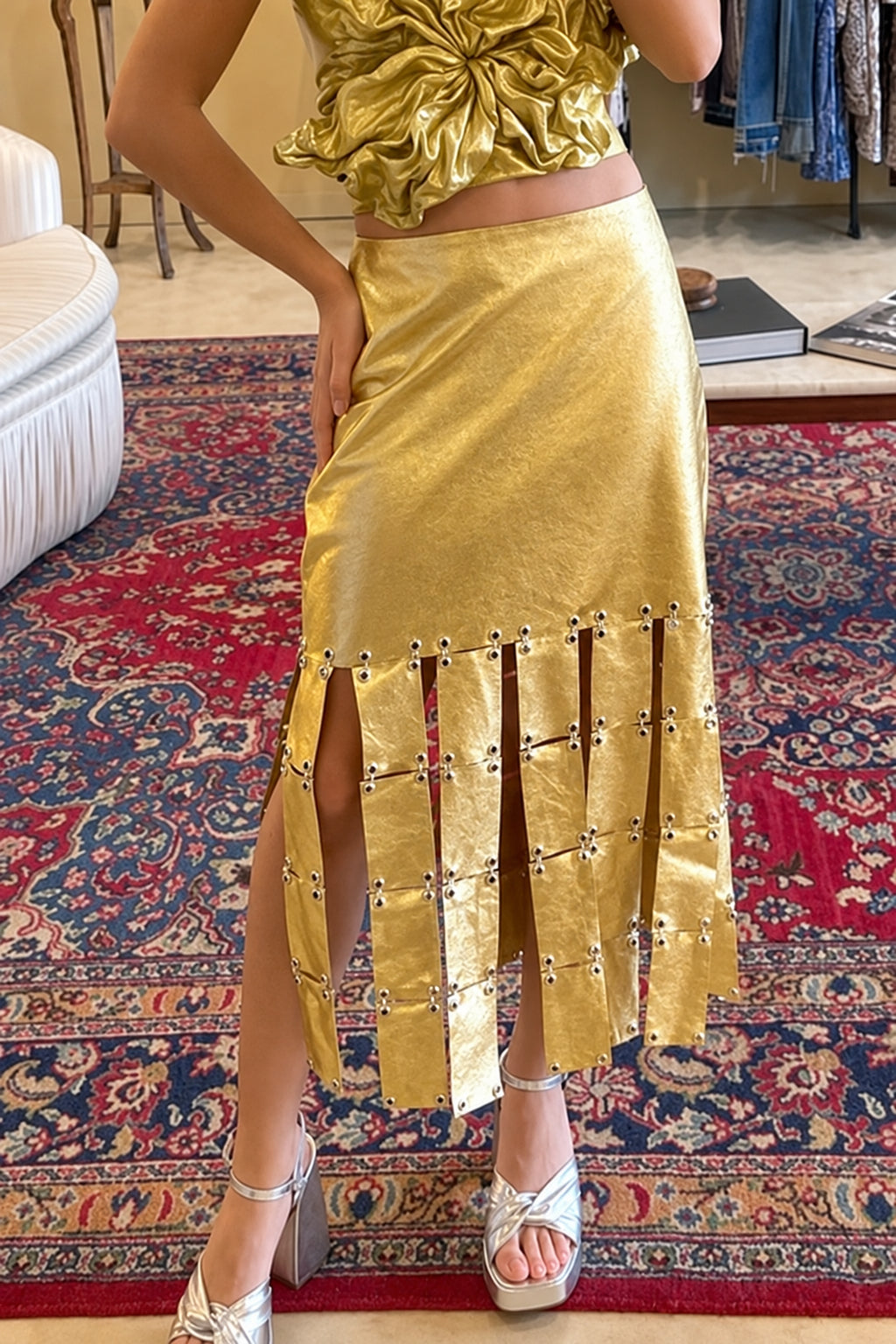 Parranda Leather Skirt - Golden · ENFRENADA